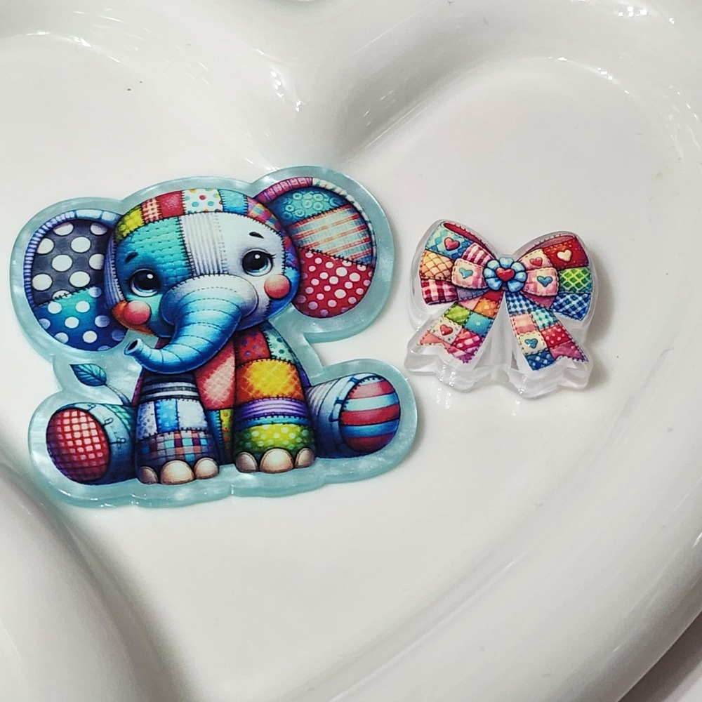 Elephant Patchwork Flatback Focal Bead Badge Keychain Beaded Pen Jewelry Making